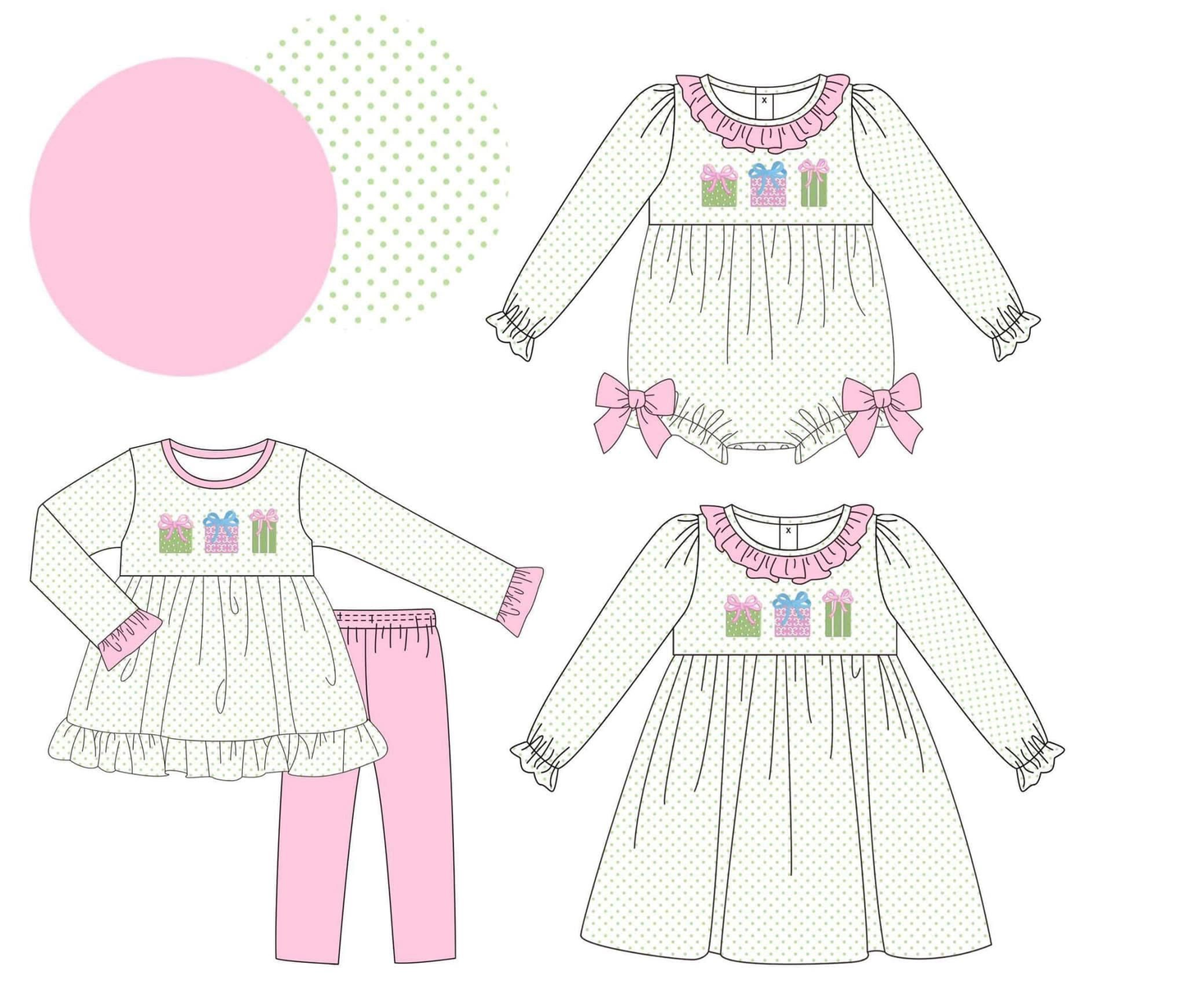 Custom moq 5 each style eta 6-7weeks baby gir clothes Christmas gift long sleeve pants sets and dress and romper