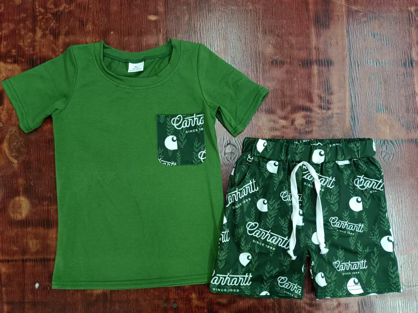 Custom moq 3 eta 6-7weeks baby boys clothes team green short Sleeve shorts sets