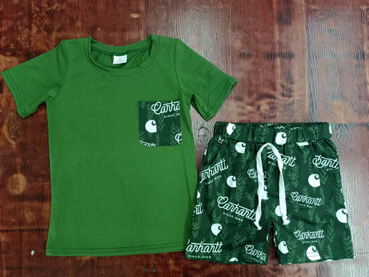 Custom moq 3 eta 6-7weeks baby boys clothes team green short Sleeve shorts sets