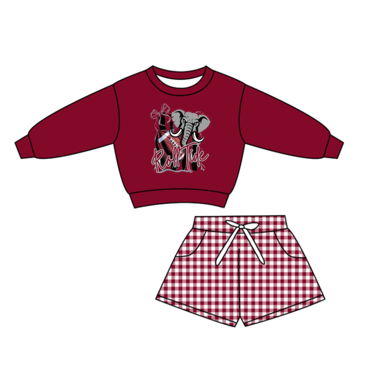 Custom moq 5 mix size milk silk summer teams baby boys clothes dark red long sleeve shorts sets-25.10.28