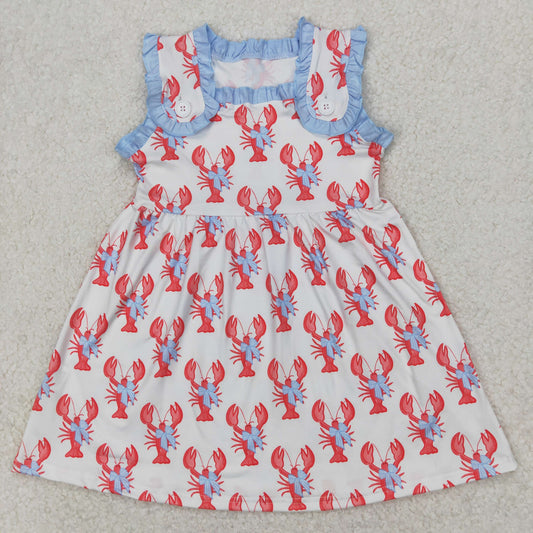 RTS NO MOQ ETA 5/7days Arrived GSD1955 Blue bow pattern crayfish white sleeveless dress