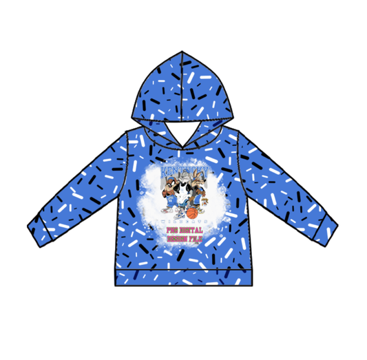 Custom moq 5 mix size milk silk summer team baby girls and boys clothes blue hooded long sleeve top-25.10.24