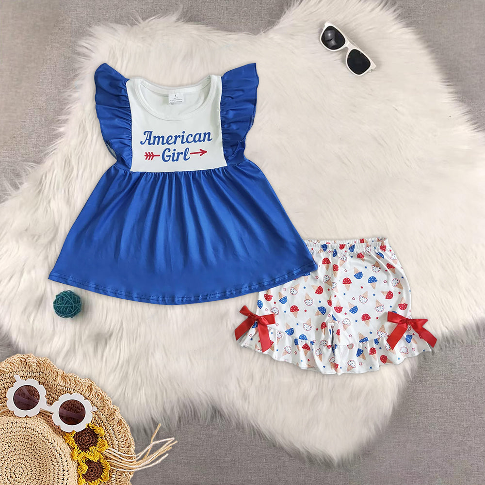 RTS NO MOQ Baby girl clothes 4th of july Short Sleeve shorts Suit
