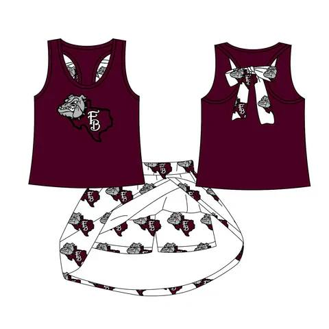 Custom moq 5 each style eta 6-7weeks baby girl clothes team brick red short sleeve skirt sets-25.8.25