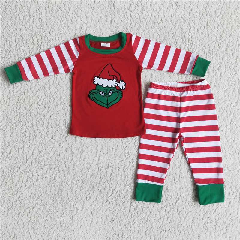 RTS NO MOQ（In Stock) 6 B5-18 Embroidered Christmas Long Sleeve Pants Set