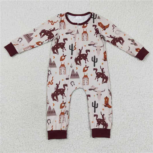 RTS NO MOQ（In Stock) LR0344 Riding Boots Star Brown Zip Long Sleeve Bodysuit