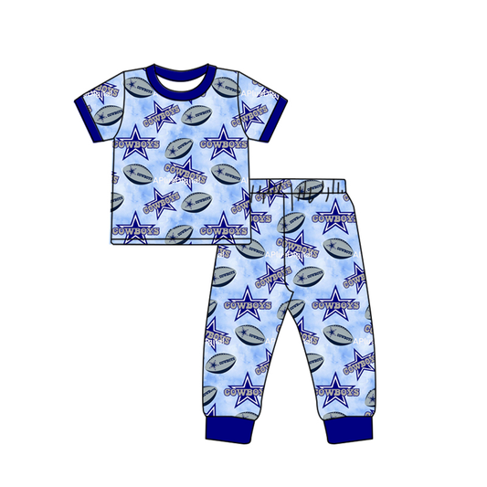 Custom summer teams baby boy clothes team blue short sleeve pants sets-25.9.1