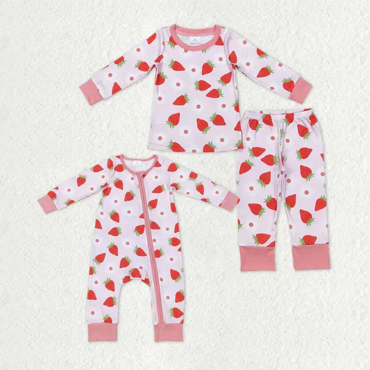 RTS Sibling baby girls clothes strawberry long Sleeve pants sets and rompers