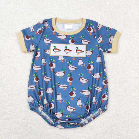 SR1134 Embroidered Duck Blue Short Sleeve Jumpsuit