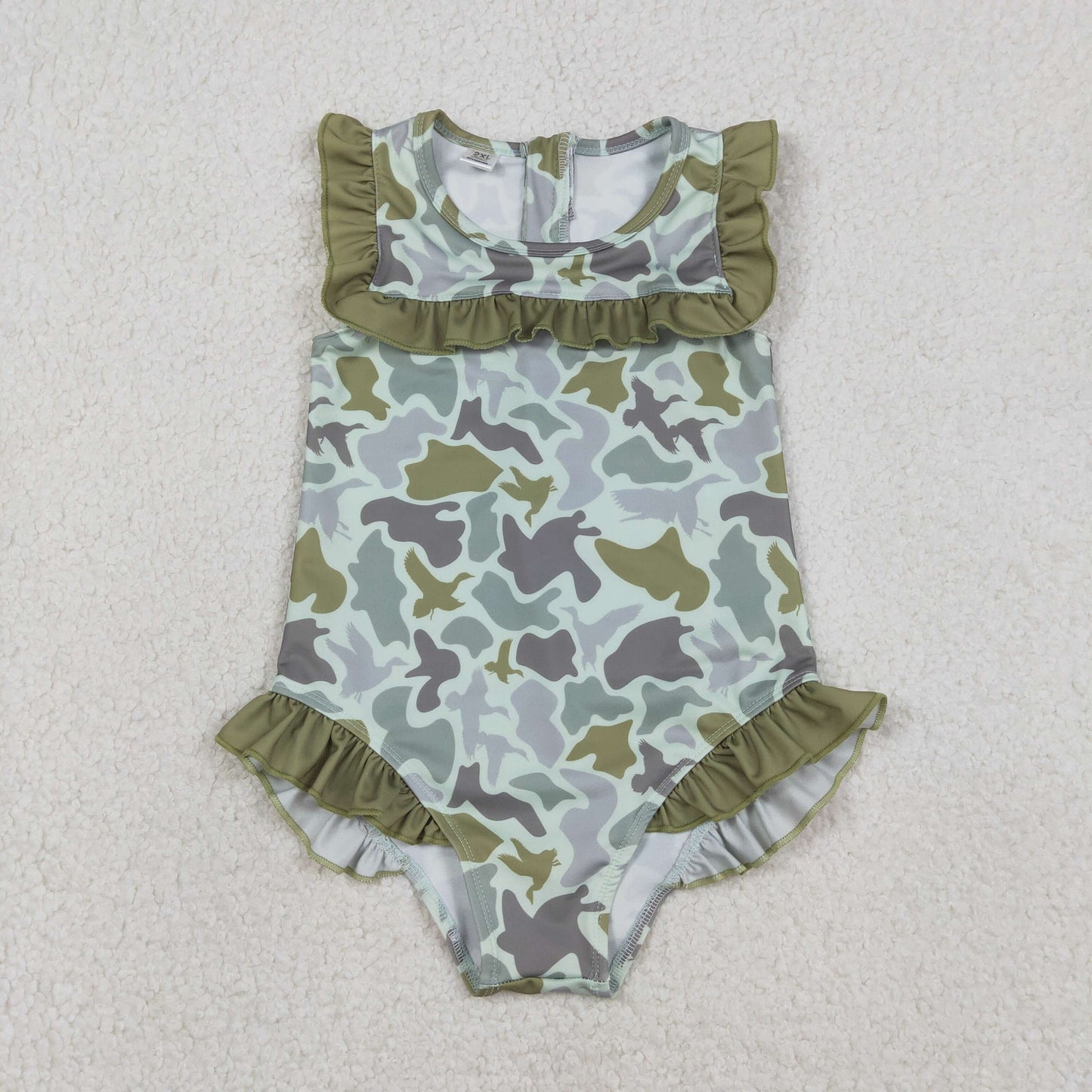RTS NO MOQ（In Stock) S0596 Duck Camouflage Green Lace Onesie