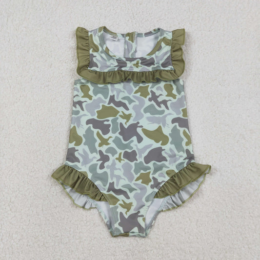 RTS NO MOQ（In Stock) S0596 Duck Camouflage Green Lace Onesie