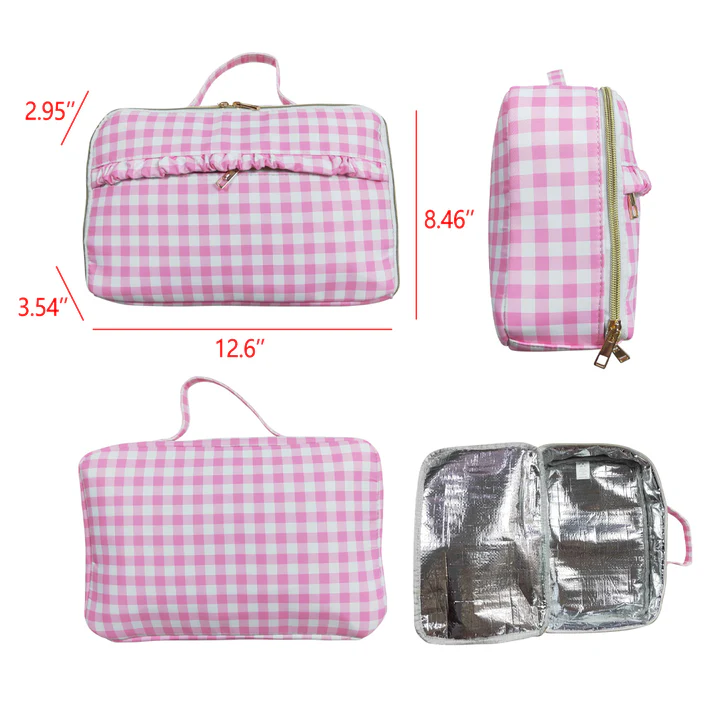 RTS NO MOQ baby girl clothes pink and white plaid Backpack and lunch box