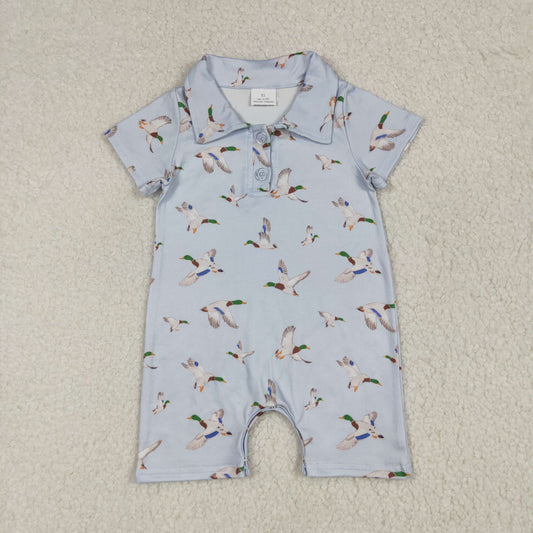 RTS NO MOQ SR3032 Blue short-sleeved jumpsuit with duck collar and buttons