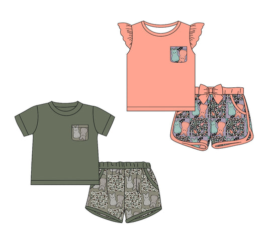 26.1.5 custom each style moq 5 eta 6-8week Sibling Sister bunny baby girl short sleeve shorts sets 2 match design