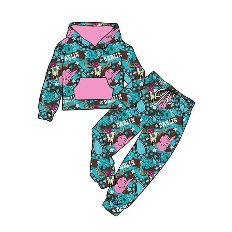 9.2 custom each style moq 5eta 4-6week baby girls clothes cow head hat hooded long sleeve pants sets