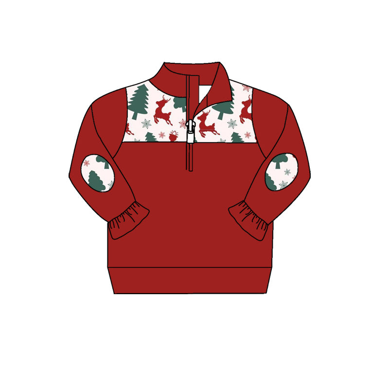 6.23 custom each style moq 5 eta 4-6week baby girls clothes Christmas brick red long sleeve top