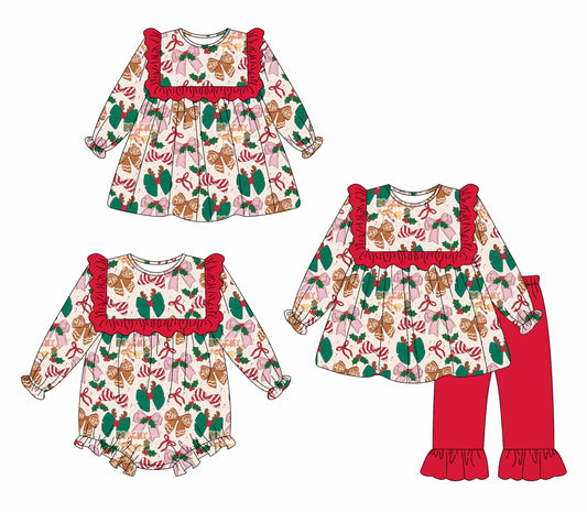 25.5.13 custom each style moq 5eta 4-6week Sibling Sisters Christmas bow baby girl long sleeve pants sets and dress and rompers match family design