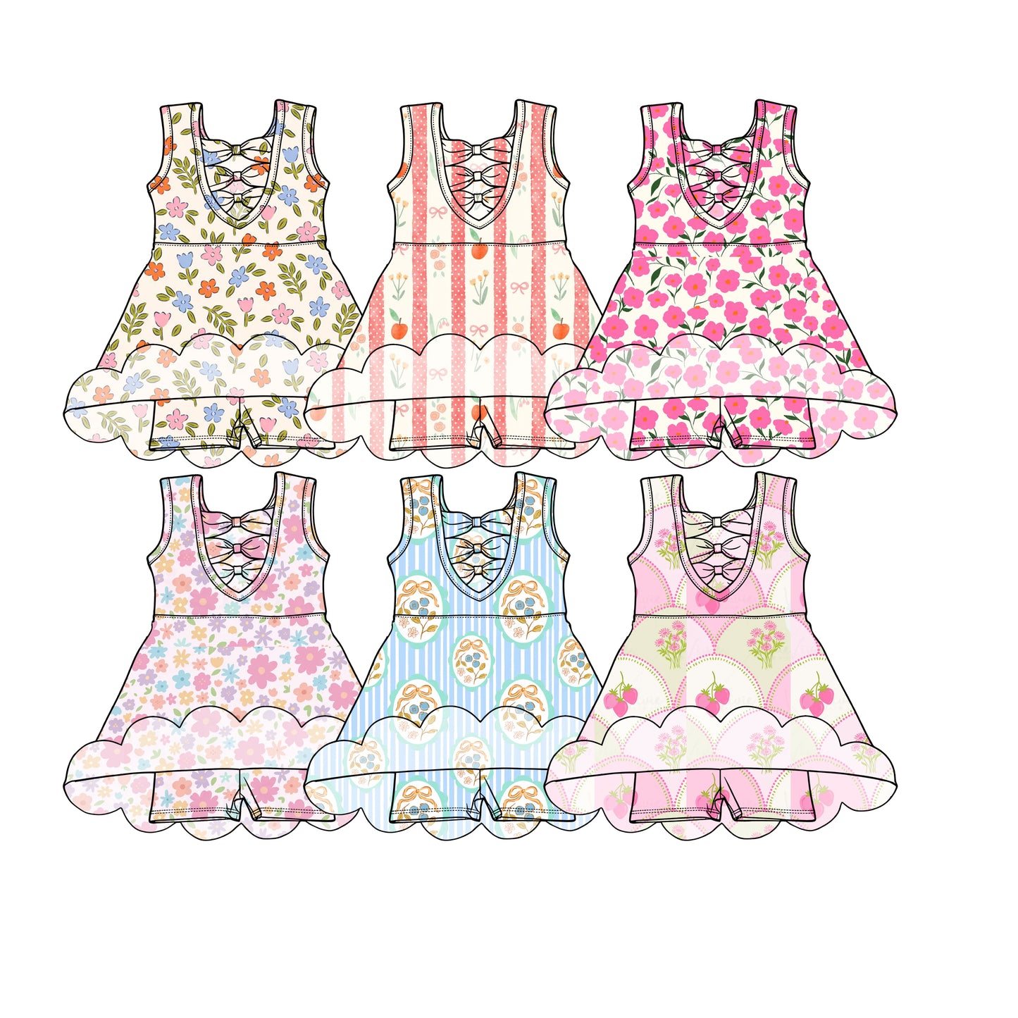 3.14 Custom moq 5 mix size Sibling Baby Girls Colorful Floral Sleeveless Knee Length Dresses Yoga Active Clothes
