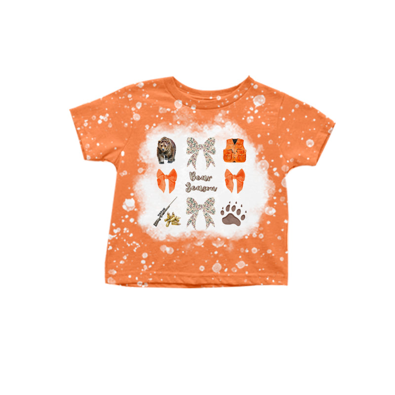 8.27 custom each style moq 5 eta 4-6week baby boy clothes bow bear orange short sleeve top