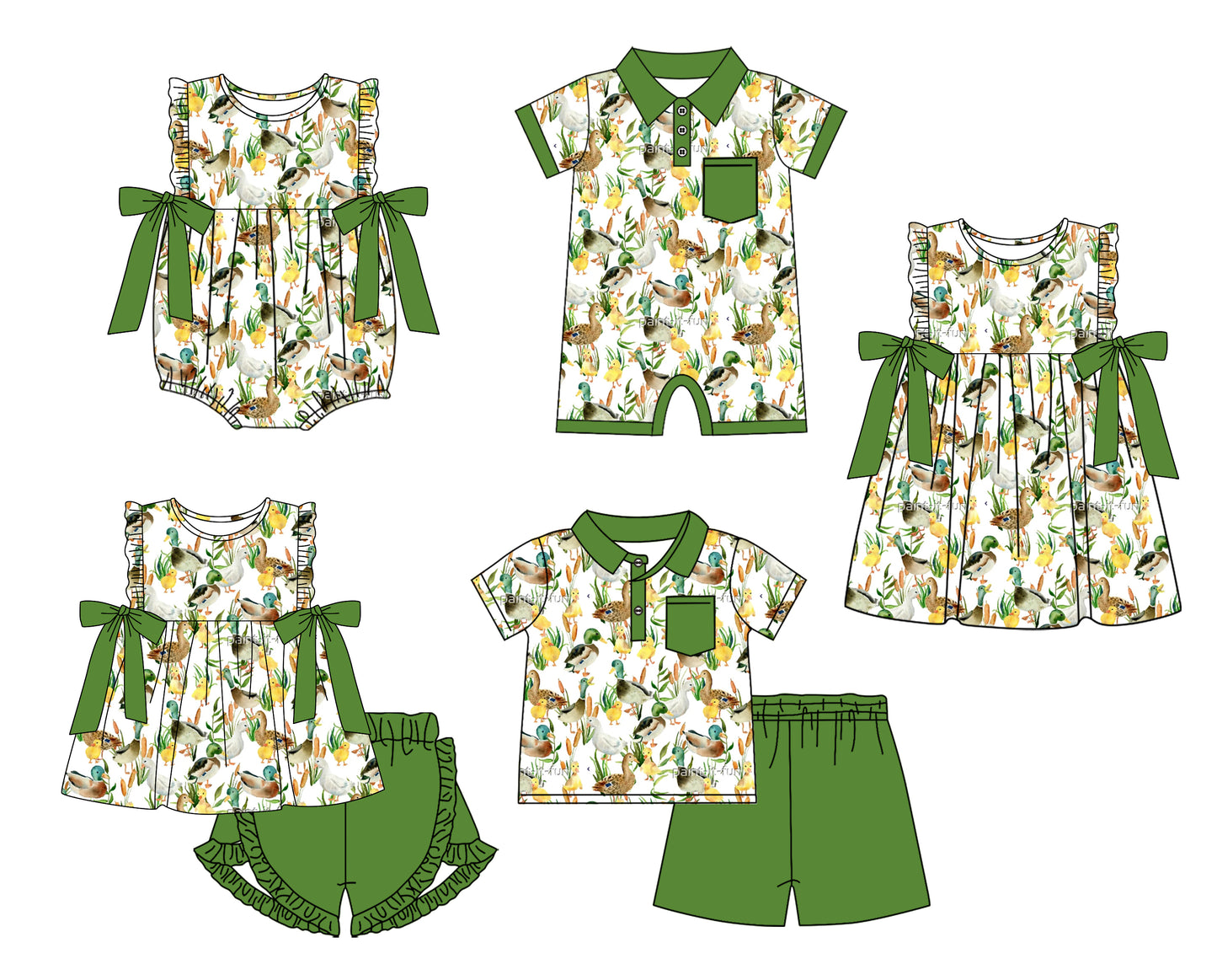 11.21 custom each style moq 5eta 4-6week Sibling Sister duck baby girl short sleeve shorts sets and sets 2 and girls romper and boy romper and dress match design