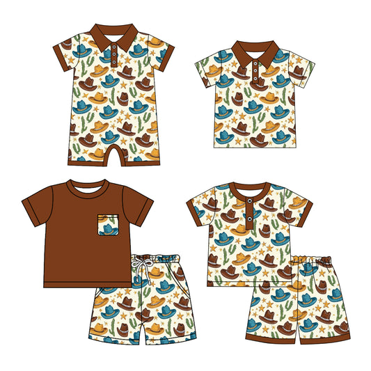 25.12.30 custom each style moq 5 eta 6-8 week Sibling Sister boot hat baby boy short sleeve shorts sets 2 and boy rompers and top match family design