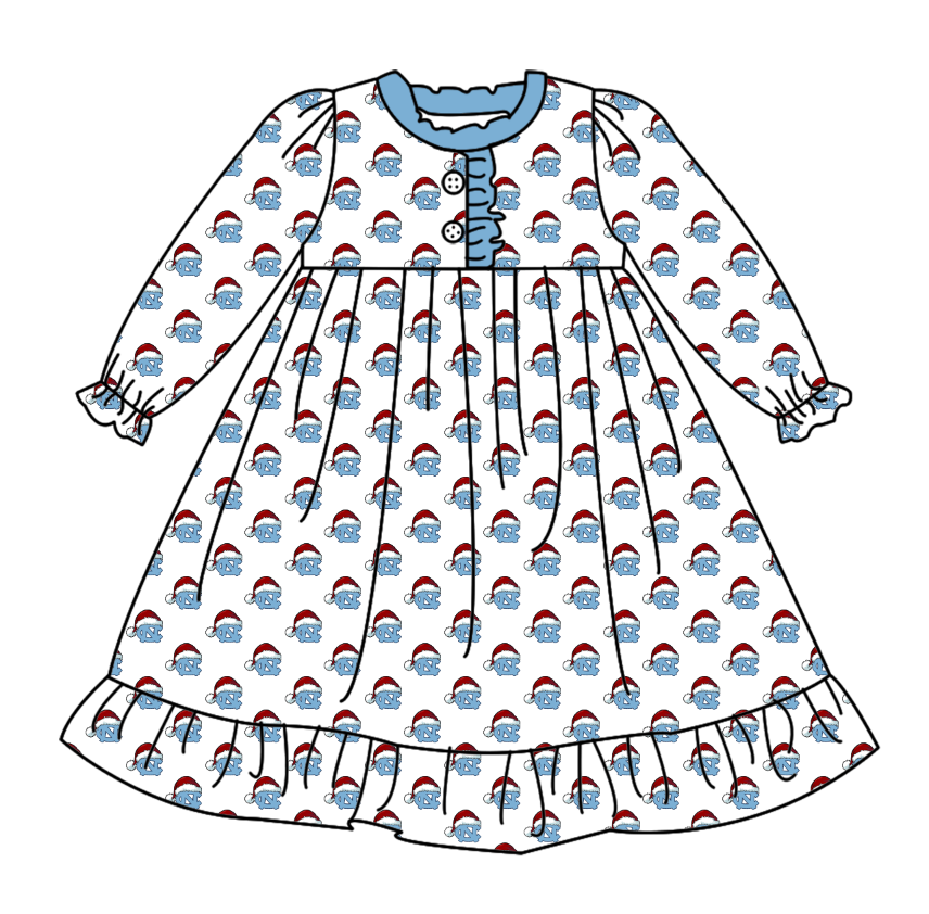 Cmoq 5 tat about 6-8 weeks Christmas hat sky blue white team  Long Sleeve Girls Nightdress