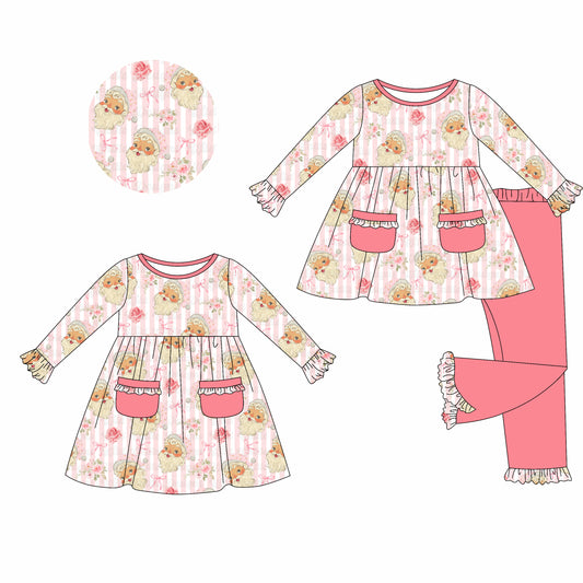 25.5.19 custom each style moq 5eta 4-6week Sibling Sisters Christmas pink baby girl long sleeve pants sets and dress match family design
