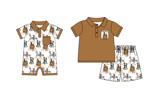 12.16 custom each style moq 5eta 4-6week Sibling Sister riding horse baby boy short sleeve shorts sets and rompers match design