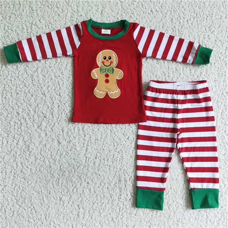Baby Girls boys Christmas style ginger cookie print with red stripes and red polka dots Family siblings set