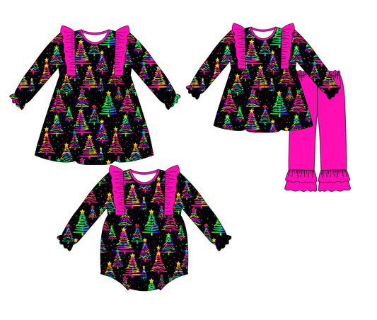 25.7.19 custom each style moq 5eta 4-6week Sibling Sisters Christmas baby girl long sleeve pants sets and dress and rompers match family design