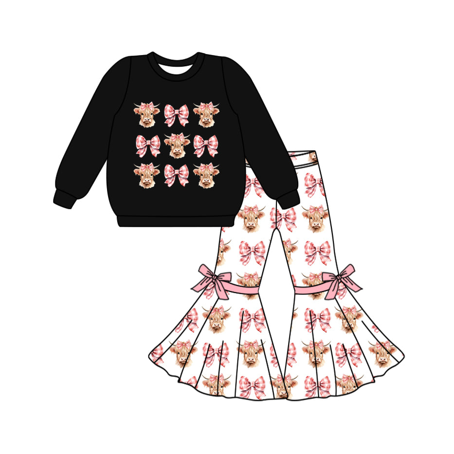 8.28 custom each style moq 5eta 4-6week Sibling Sister alpine head bow black baby girl sets and dress and rompers match family design