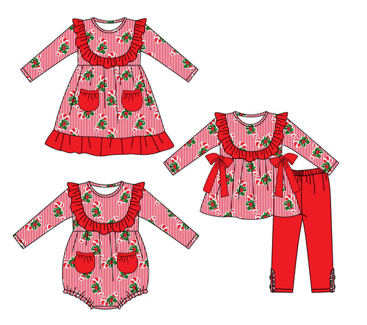 25.5.12 custom each style moq 5eta 4-6week Sibling Sisters Christmas red baby girl long sleeve pants sets and dress and rompers match family design