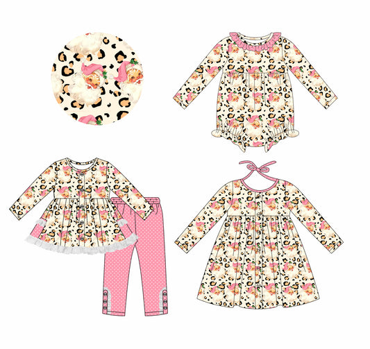 25.7.4 custom each style moq 5eta 4-6week Sibling Sisters Christmas leopard baby girl long sleeve pants sets and dress and rompers match family design