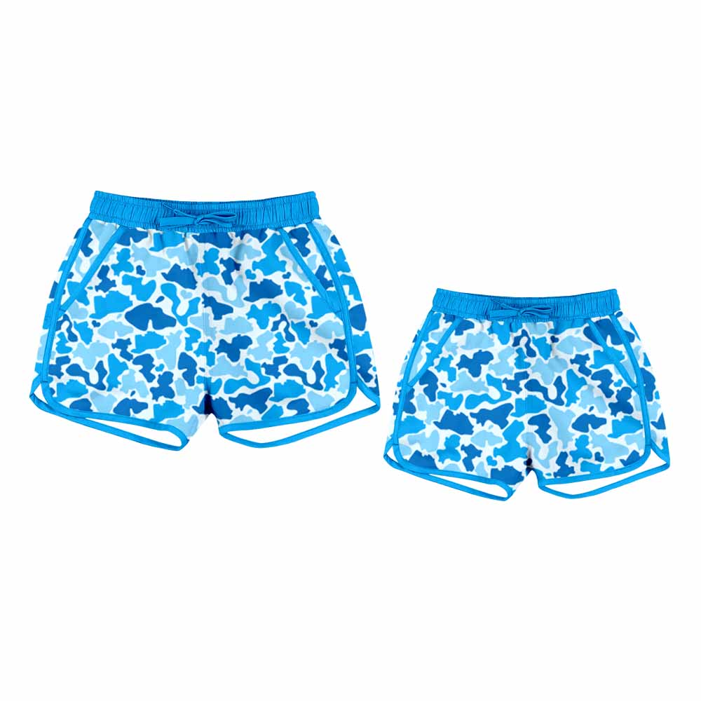 25.10.1 custom each style moq 5eta 4-6week Sibling Sister camouflage blue baby kids clothes summer shorts and adult shorts match design