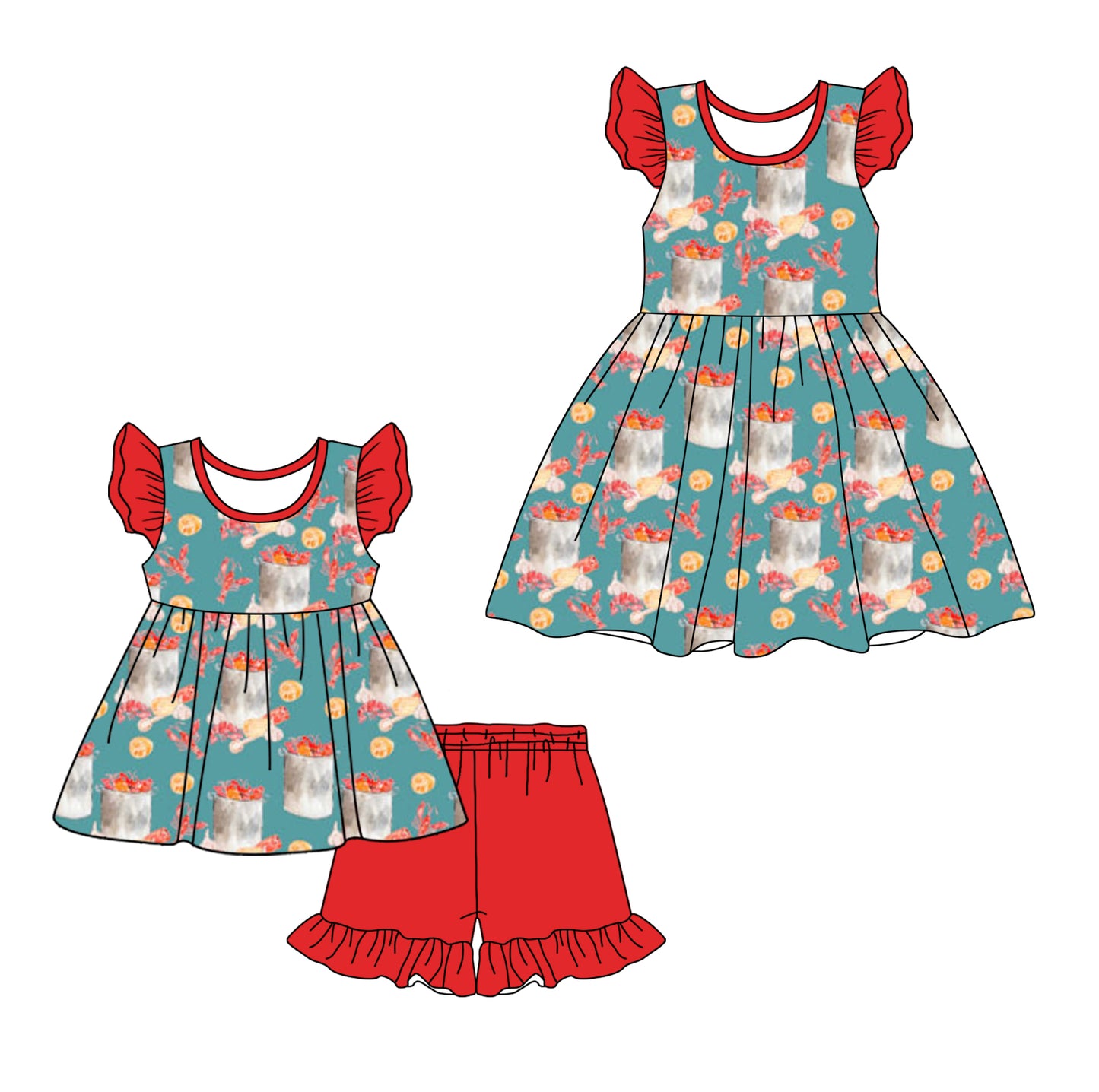 12.14 custom each style moq 5eta 4-6week Sibling Sister crayfish baby girl short sleeve shorts sets and dresses match design