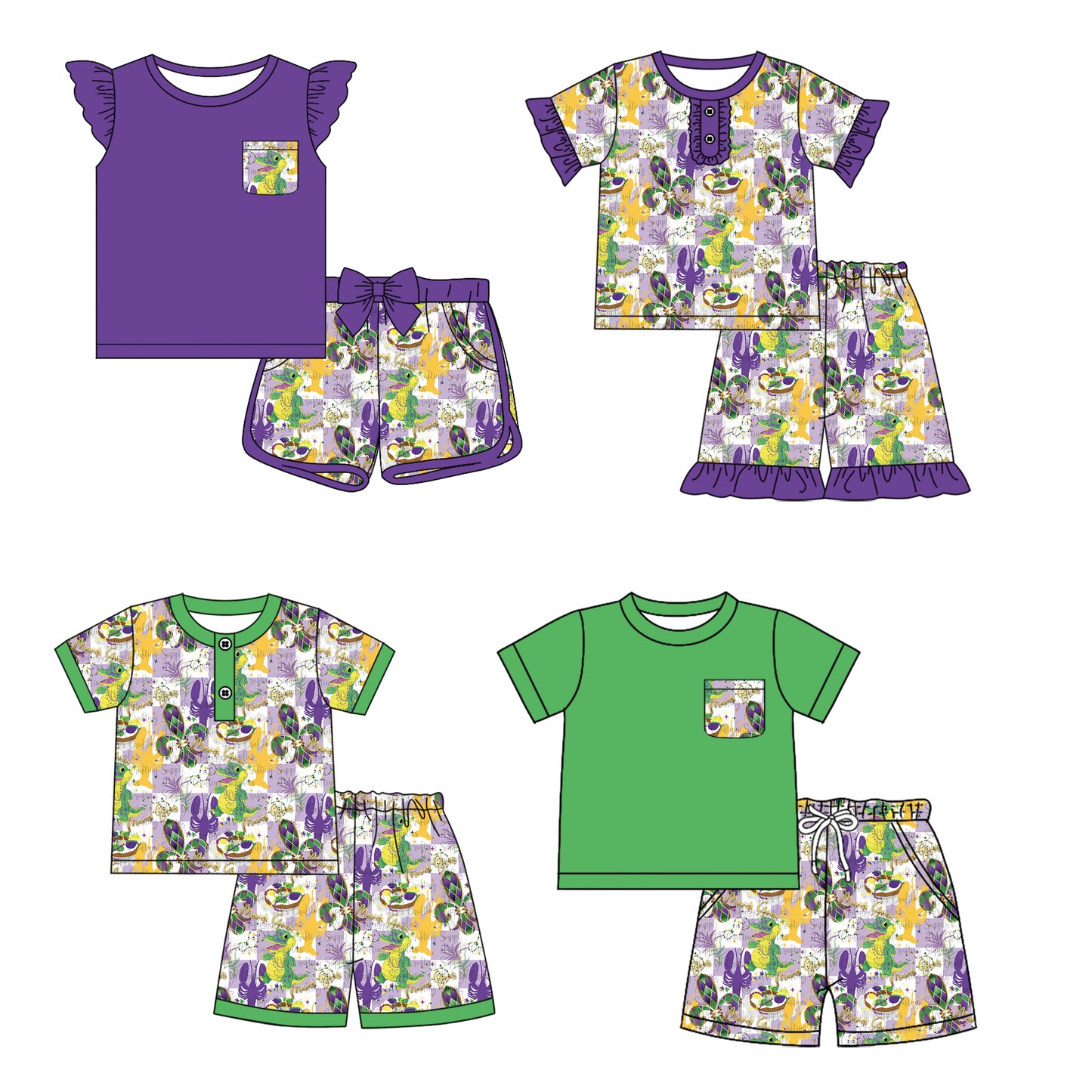 12.27 custom each style moq 5eta 4-6week Sibling Sister mardi gras baby boy short sleeve shorts sets 1 and sets 2 and set 3 match design