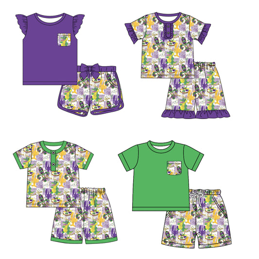 12.27 custom each style moq 5eta 4-6week Sibling Sister mardi gras baby boy short sleeve shorts sets 1 and sets 2 and set 3 match design