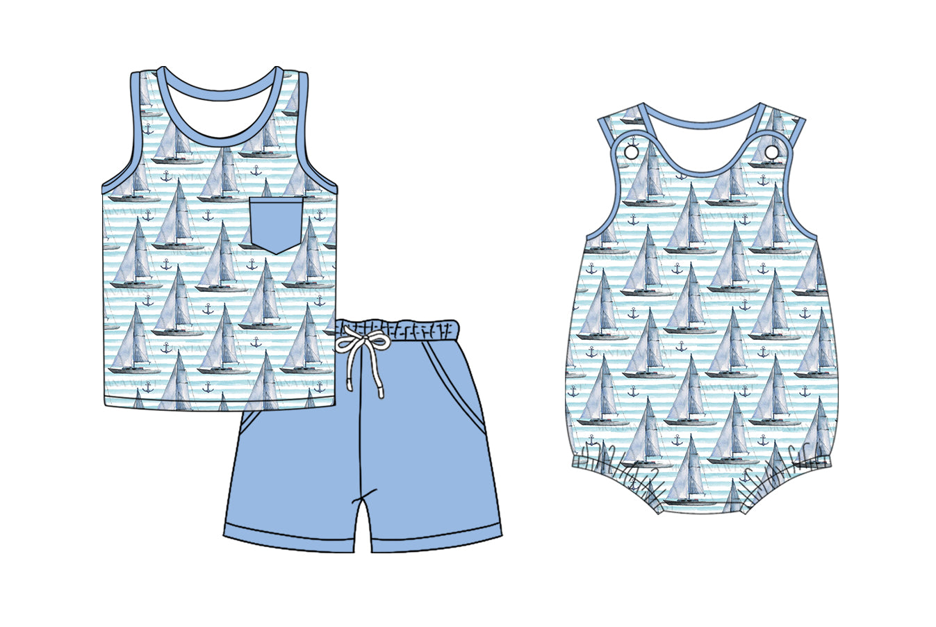 3.4 custom each style moq 5eta 4-6week Sibling Sister boat baby girl short sleeve shorts sets and romper match design