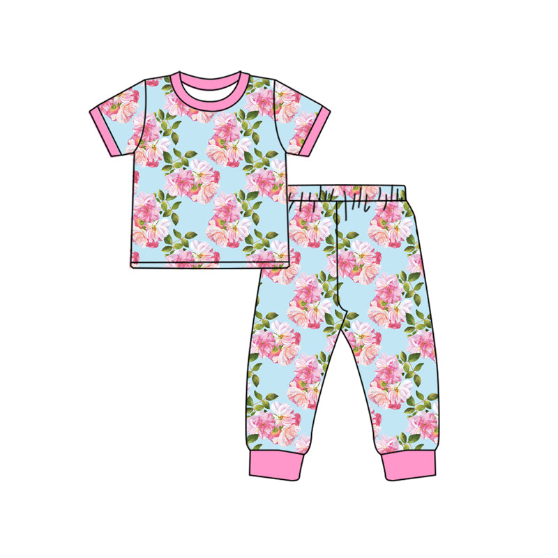 10.21 custom each style moq 5eta 4-6week baby girls clothes floral pink short sleeve pants sets