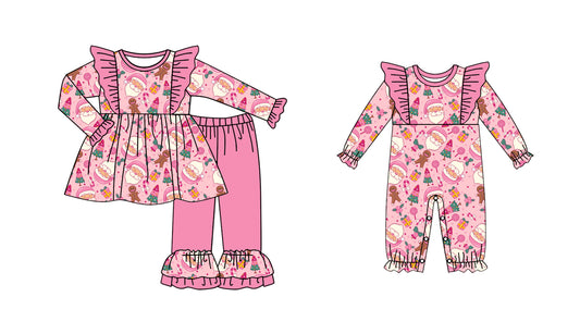25.6.5 custom each style moq 5eta 4-6week Sibling Sisters Christmas pink baby girl long sleeve pants sets and rompers match family design