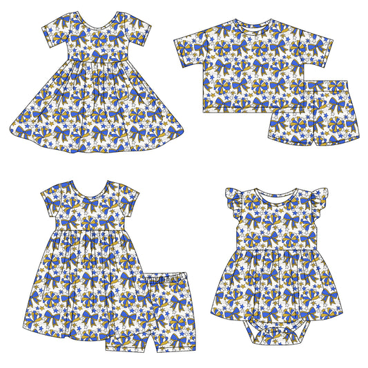 4.14 custom each style moq 5eta 4-6week Sibling Sisters bow baby girl short sleeve shorts sets 1 and sets 2 and dress and rompers match family design