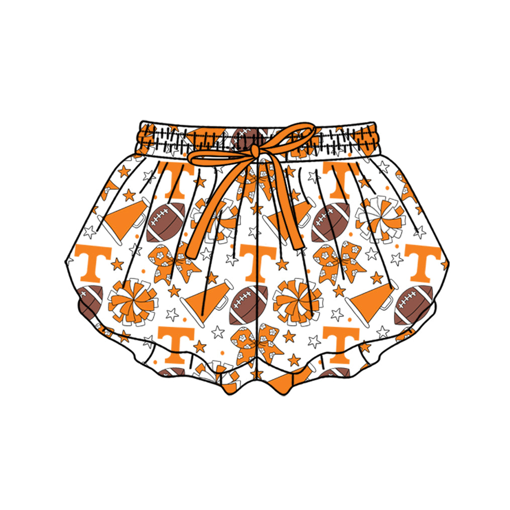 Custom moq 5 mix size milk silk summer teams Baby Girls Orange Stars Bows Yoga Active Ruffle Shorts Bottom for Kids