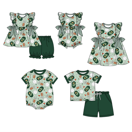 11.27 custom each style moq 5eta 4-6week Sibling Sister green baby girl short sleeve shorts sets and sets 2 and girls romper and boy romper and dress match design