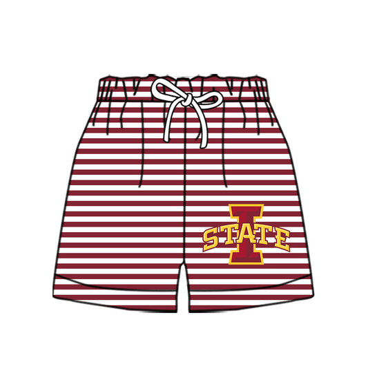 Custom moq 5 mix size milk silk summer teams Baby Red Striped Drawstring Shorts for Children Elastic Waist Kids Summer Shorts