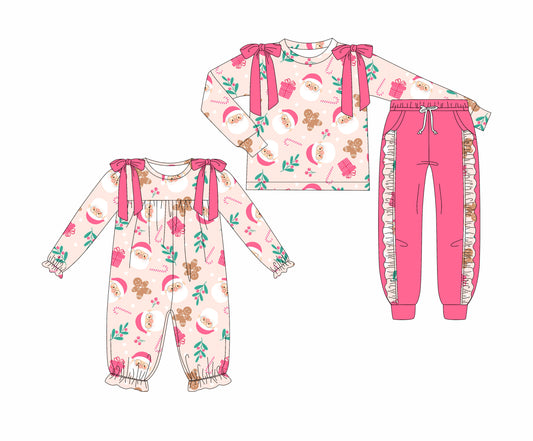25.7.1 custom each style moq 5eta 4-6week Sibling Sisters Christmas pink baby girl long sleeve pants sets and rompers match family design