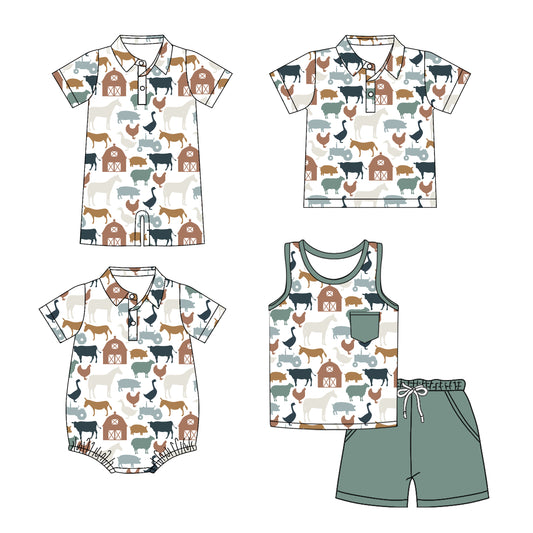 3.10 custom each style moq 5eta 4-6week Sibling Sister animal baby boy sets and boy rompers 1 and romper 2 and top match family design