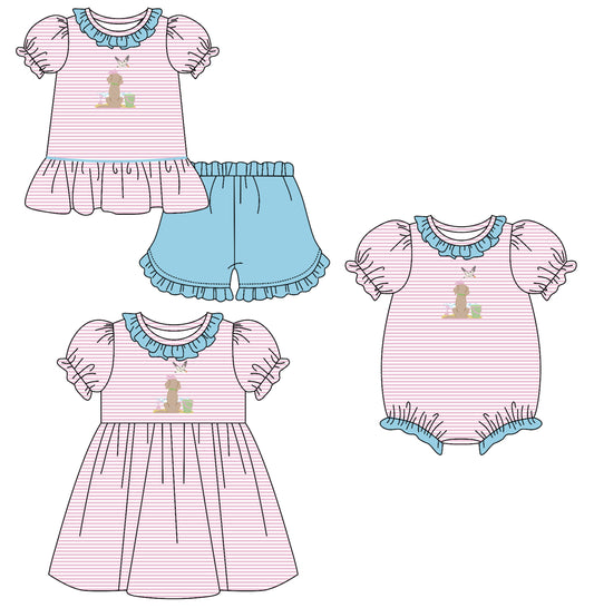 25.10.23 custom each style moq 5 eta 6-8week Sibling Sister puppy duck baby short sleeve shorts sets and romper and dress match design