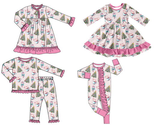 25.8.5 custom each style moq 5 eta 4-6week Sibling Sisters Christmas baby girl long sleeve pants sets and romper and dress 1 and dress 2 match family design