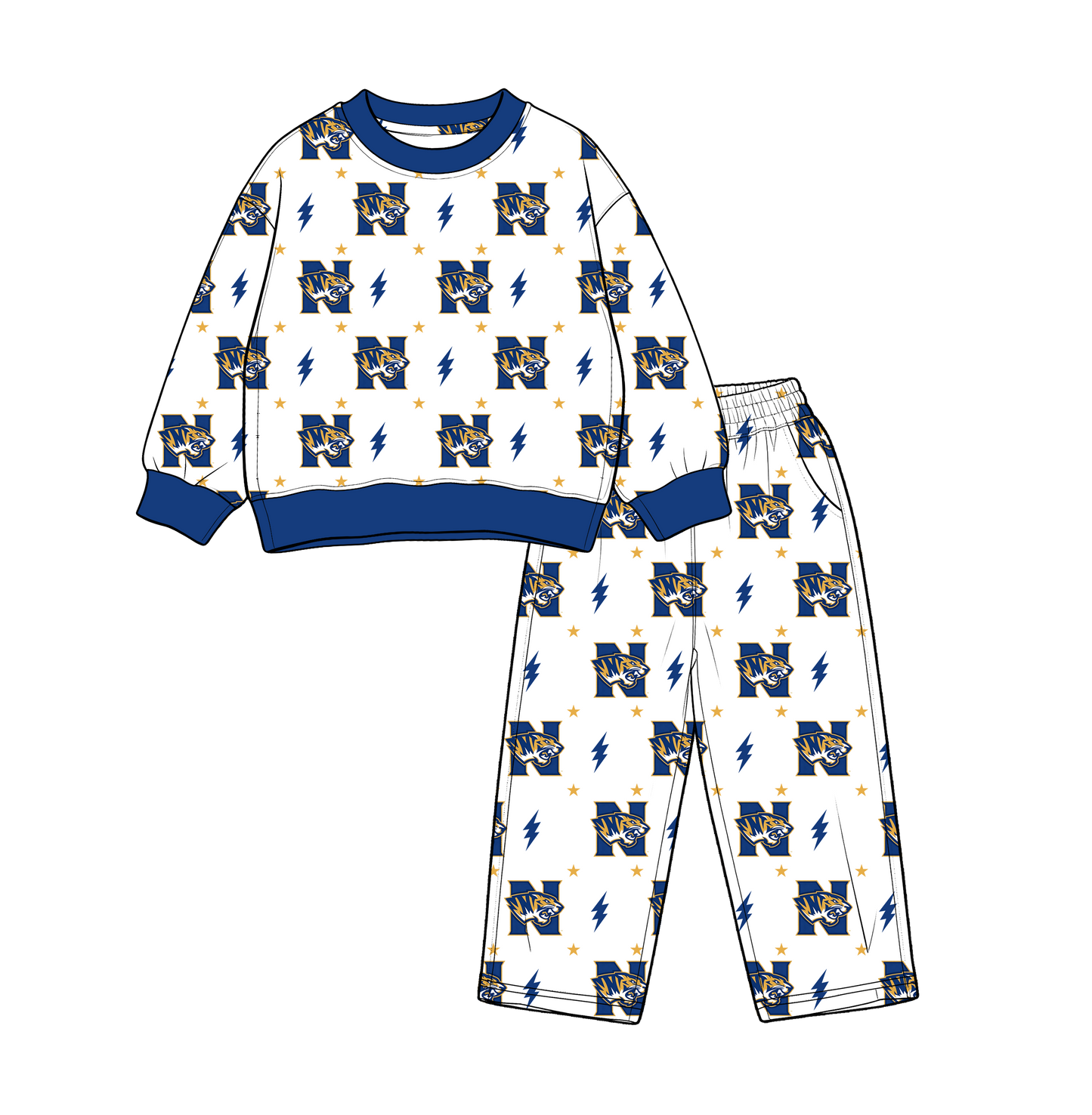 custom moq 5 mix size MSD070909 Baby Kids White Printed Long Sleeve Tops Pants Team Casual Outfit Set