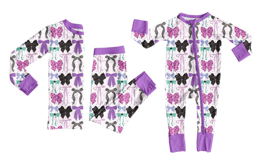 25.6.23 custom each style moq 5eta 4-6week Sibling Sisters bow purple baby girl long sleeve pants sets and rompers match family design